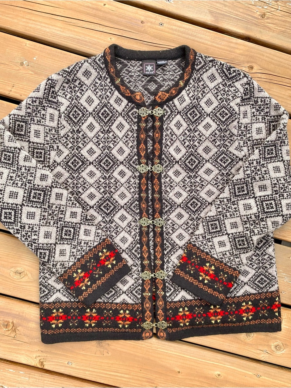 SKYR VINTAGE nordic wool sweater brown black orange size large